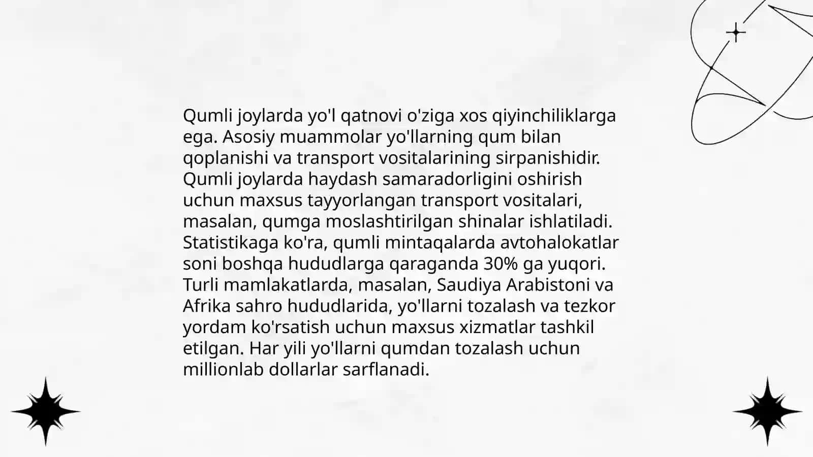 Qumli joylarda yo'llarni loyihalash 3