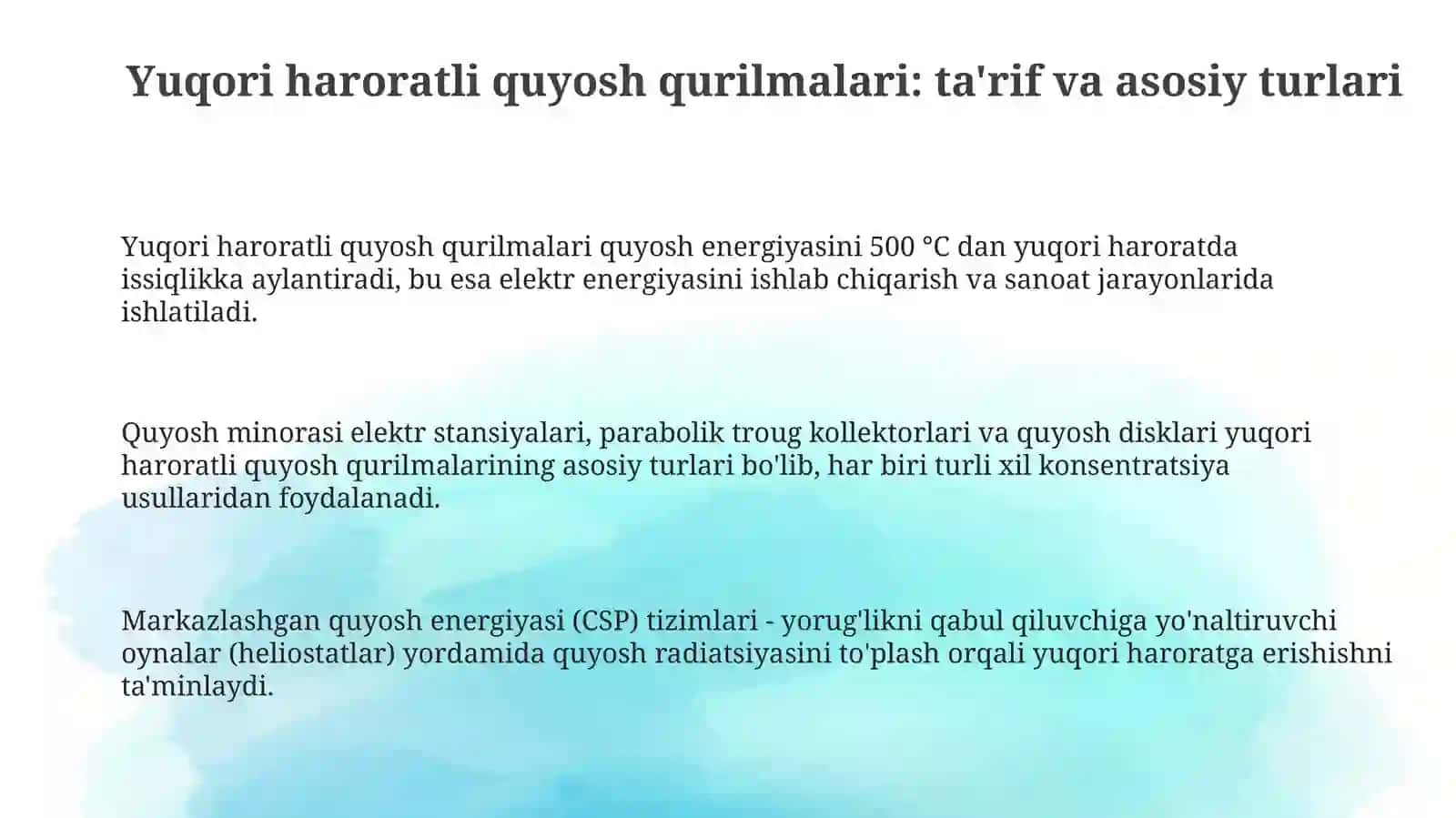 Yuqori haroratli Quyosh qurilmalari 3