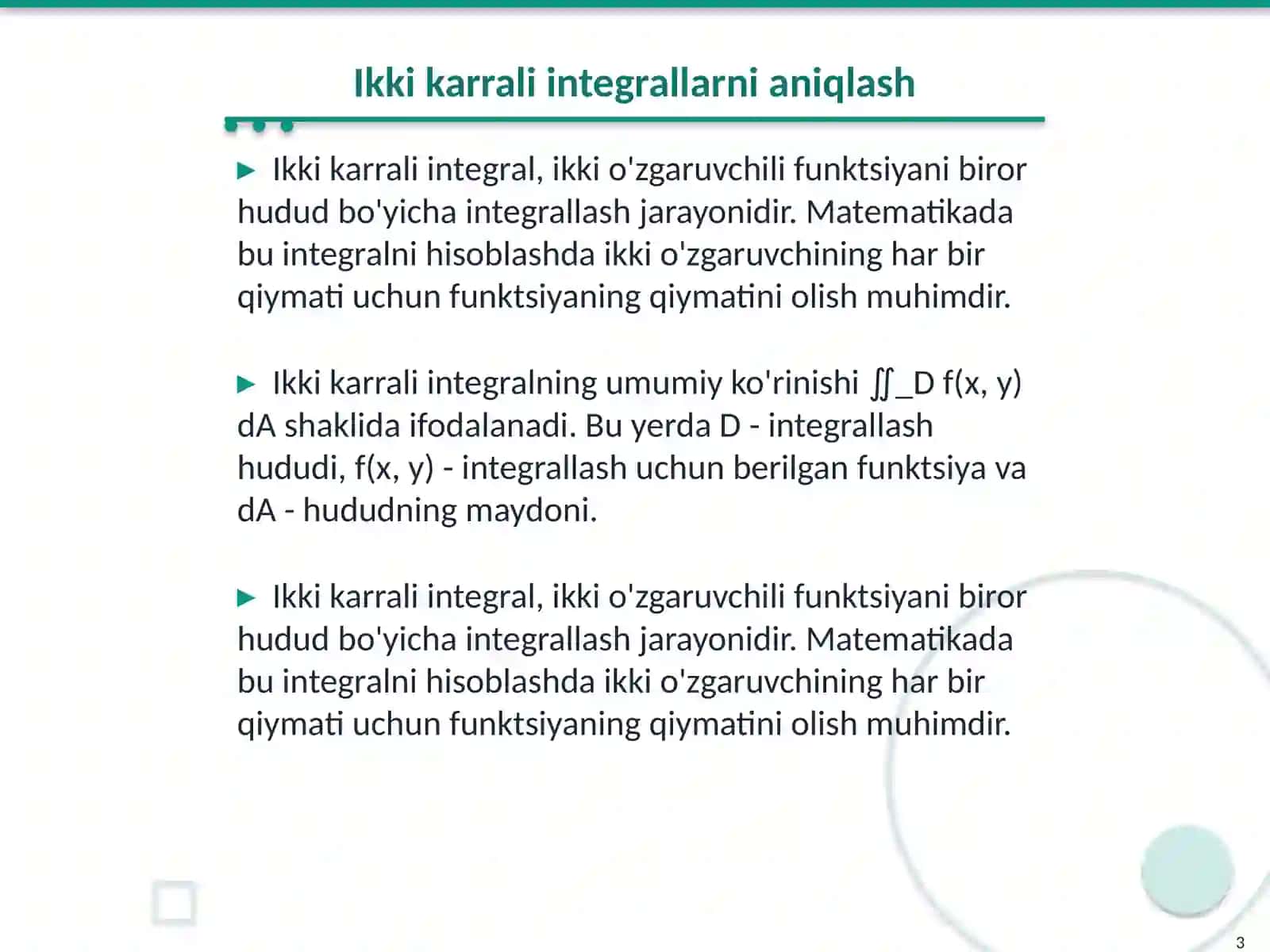 Ikki karrali integrallar haqida tushuncha 3