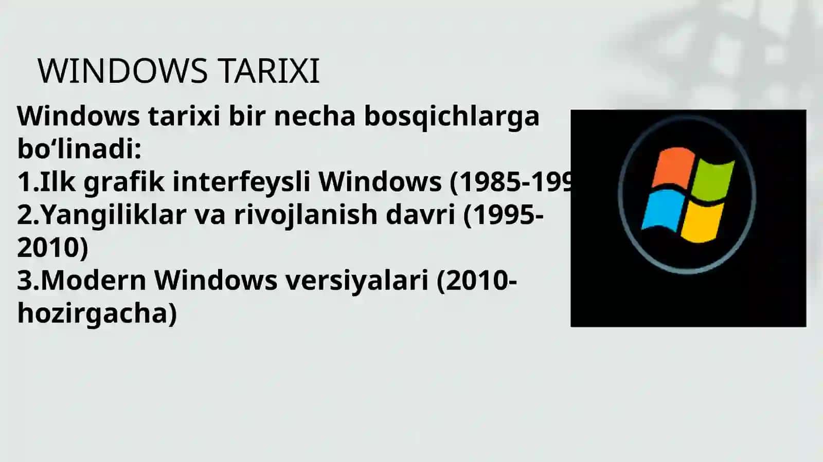 WINDOWS OPERATSION TIZIM TARIXI VA UNDA ISHLASH ASOSLARI 3
