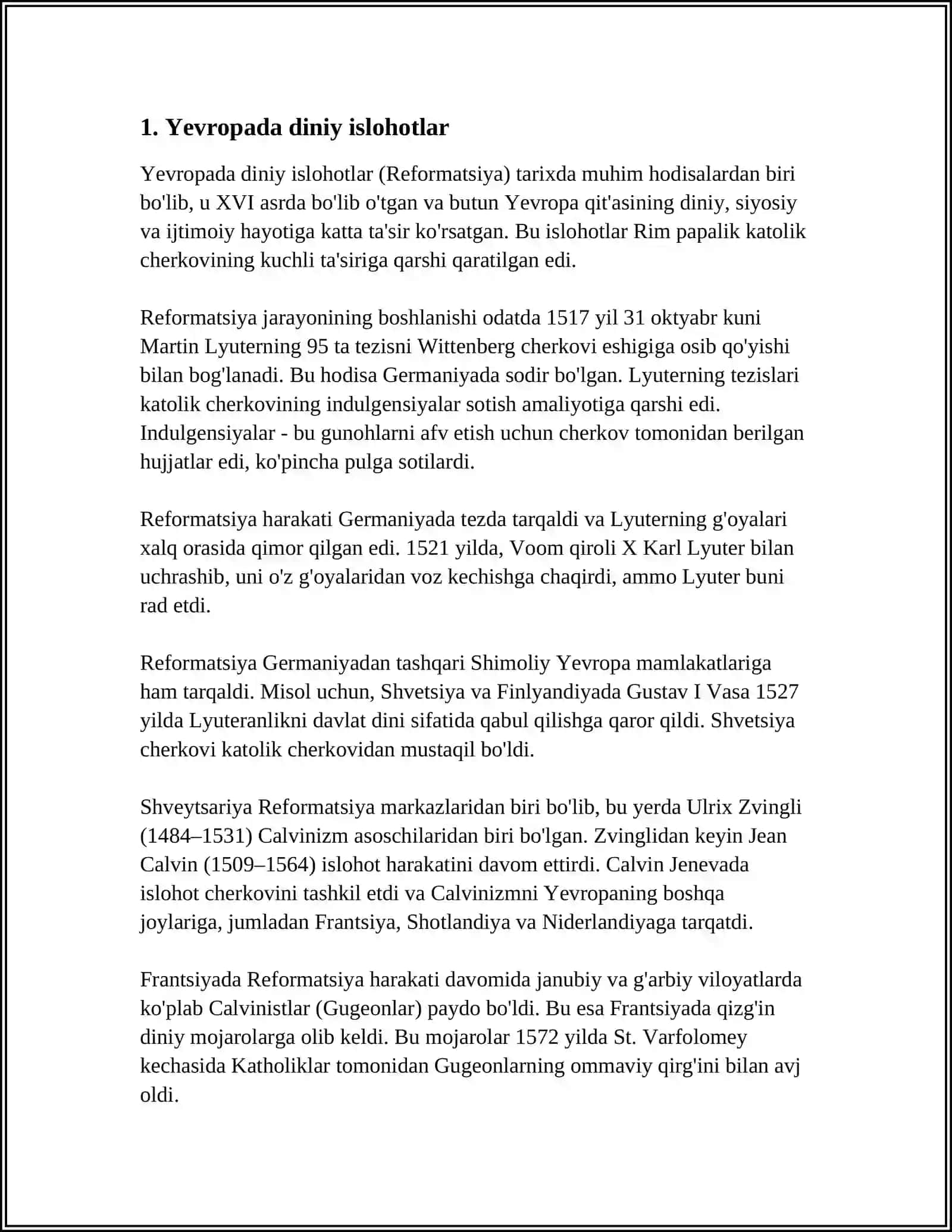 YEVROPADA REFORMATSIYA.GʻARBIY YEVROPADA YANGI DAVR MADANIYATING SHAKLLANISHI 3