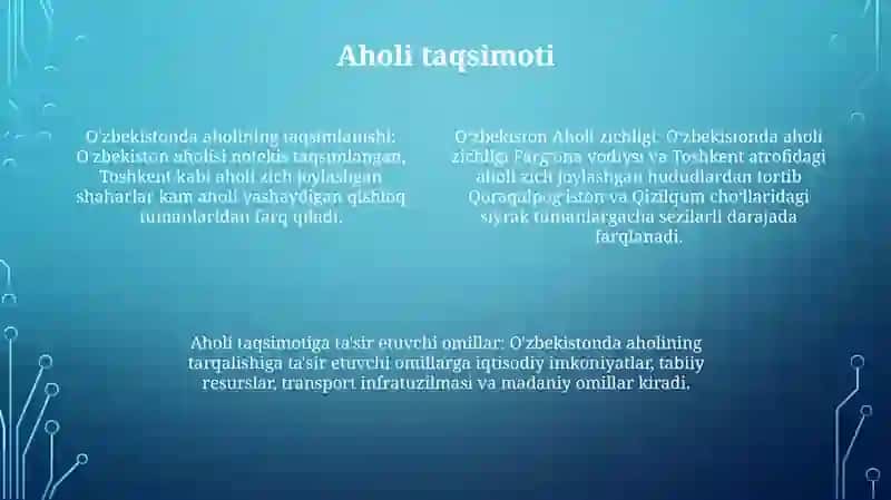 Õzbekiston Aholisi Va Joylanishi 3