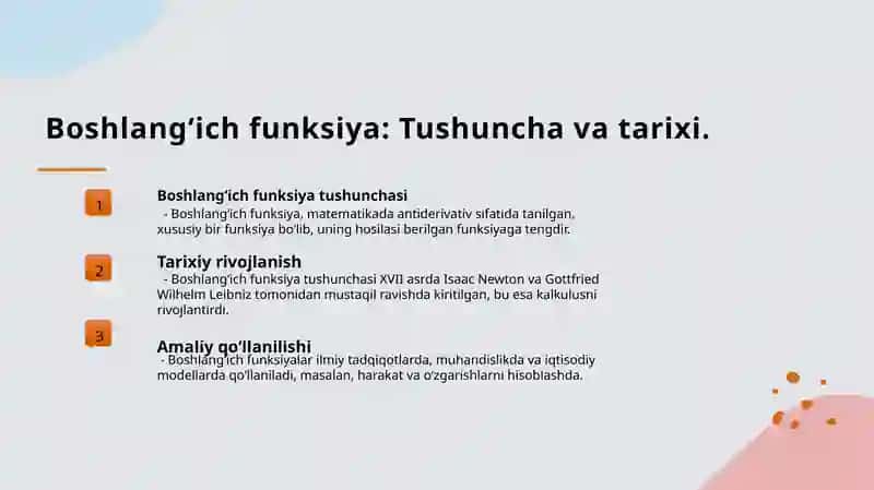 Boshlang‘ich funksiya va aniqmas integral tushunchalari 3