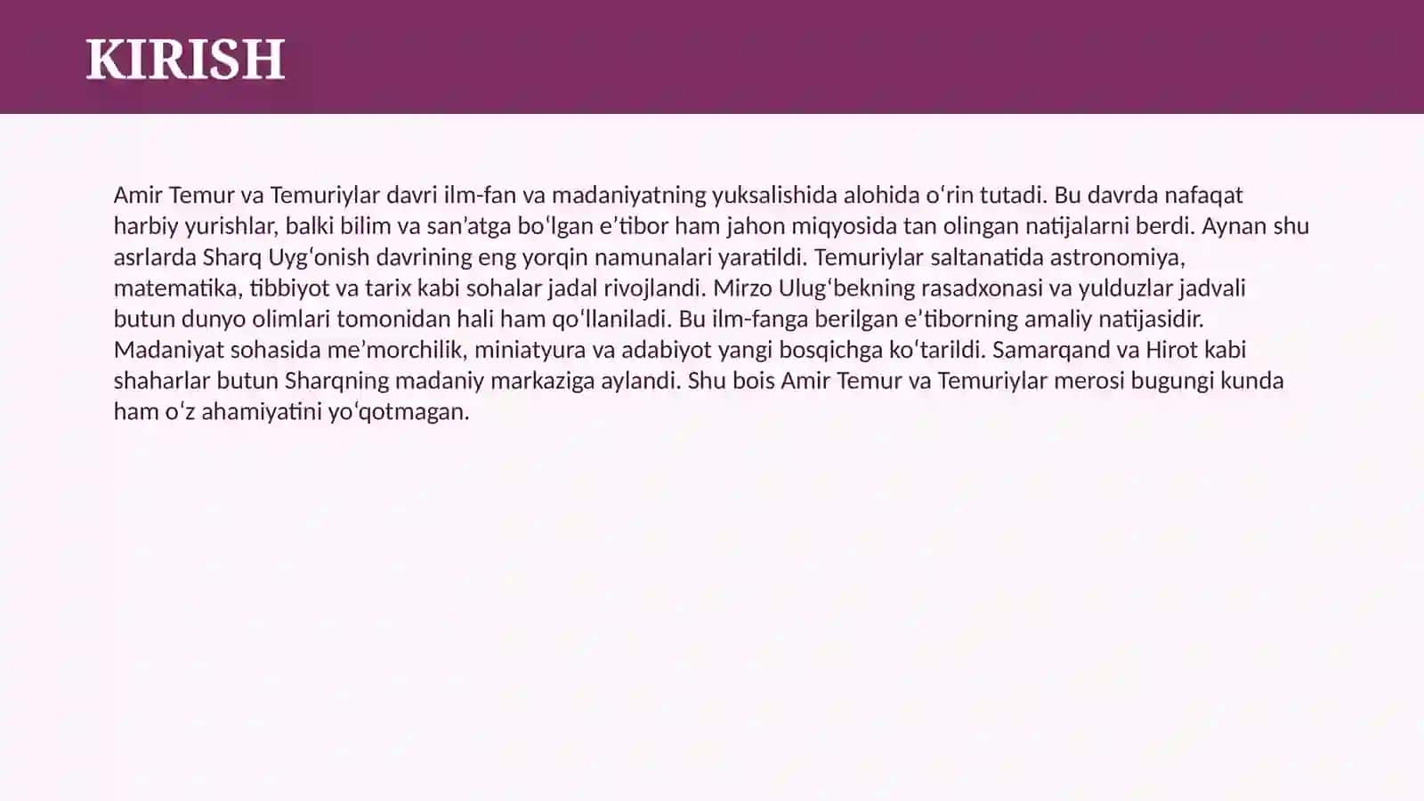 AMIR TEMUR VA TEMURIYLAR DAVRIDA ILIM FAN VA MADANIYAT 3