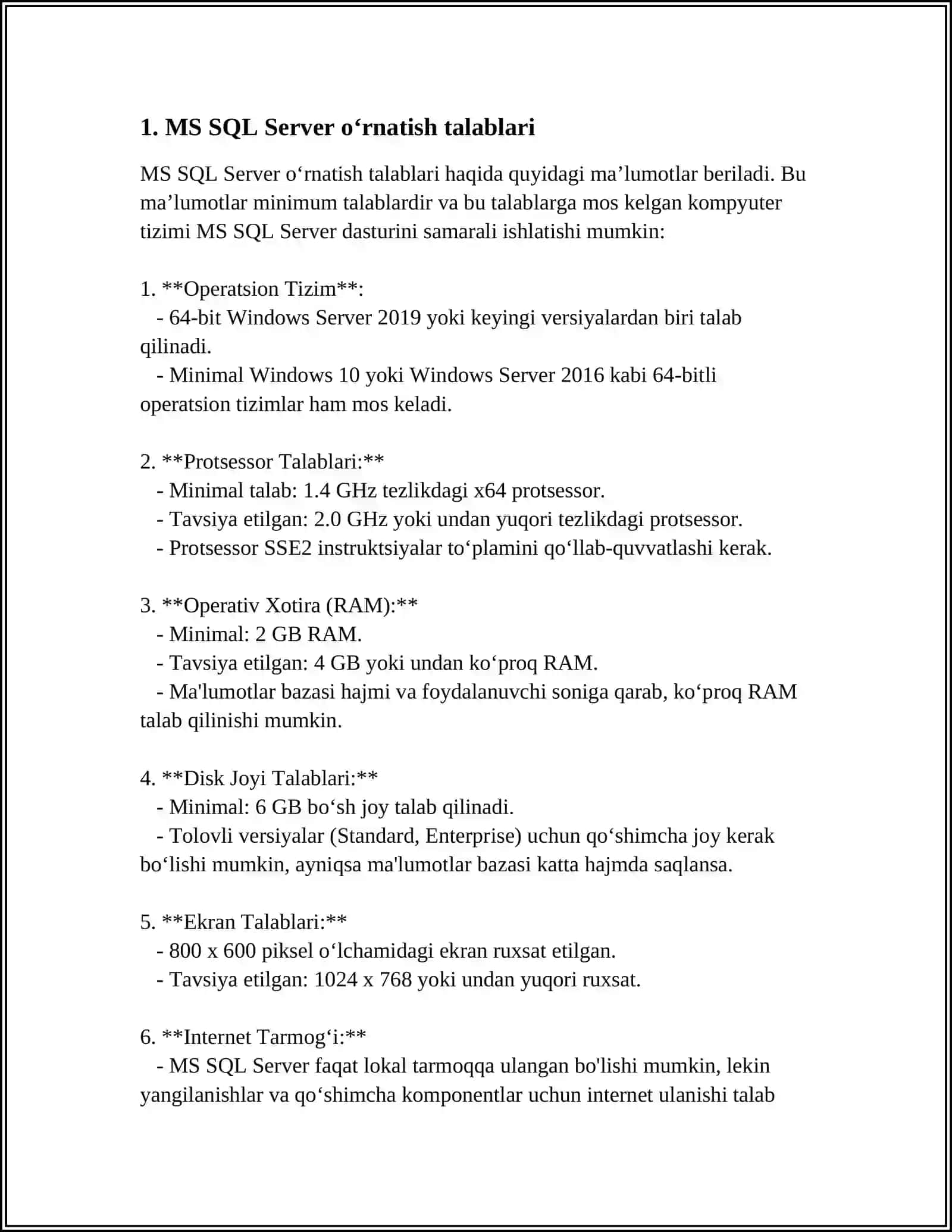 MS SQL SERVER MAʼLUMOTLAR BAZASINI BOSHQARISH TIZIMINI OʻRNATISH VA SOZLASH JARAYONI 3