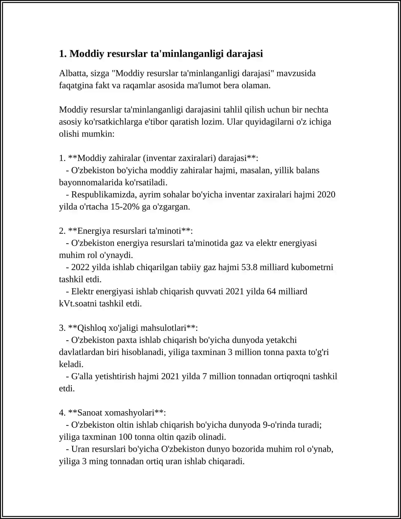 MODDIY RESURSLAR BILAN TAMINLANGANLIK VA ULARDAN FOYDALANISH SAMARADORLIGI XARAKTERLAYDIGAN KÕRSATKICHLAR TIZIMI 3
