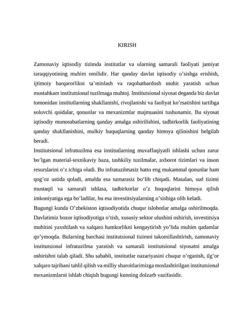 INSTITUTSIONAL SIYOSAT VA INSTITUTSIONAL INFRATUZILMA FAOLIYATINING ASOSIY YO’NALISHLARI 3