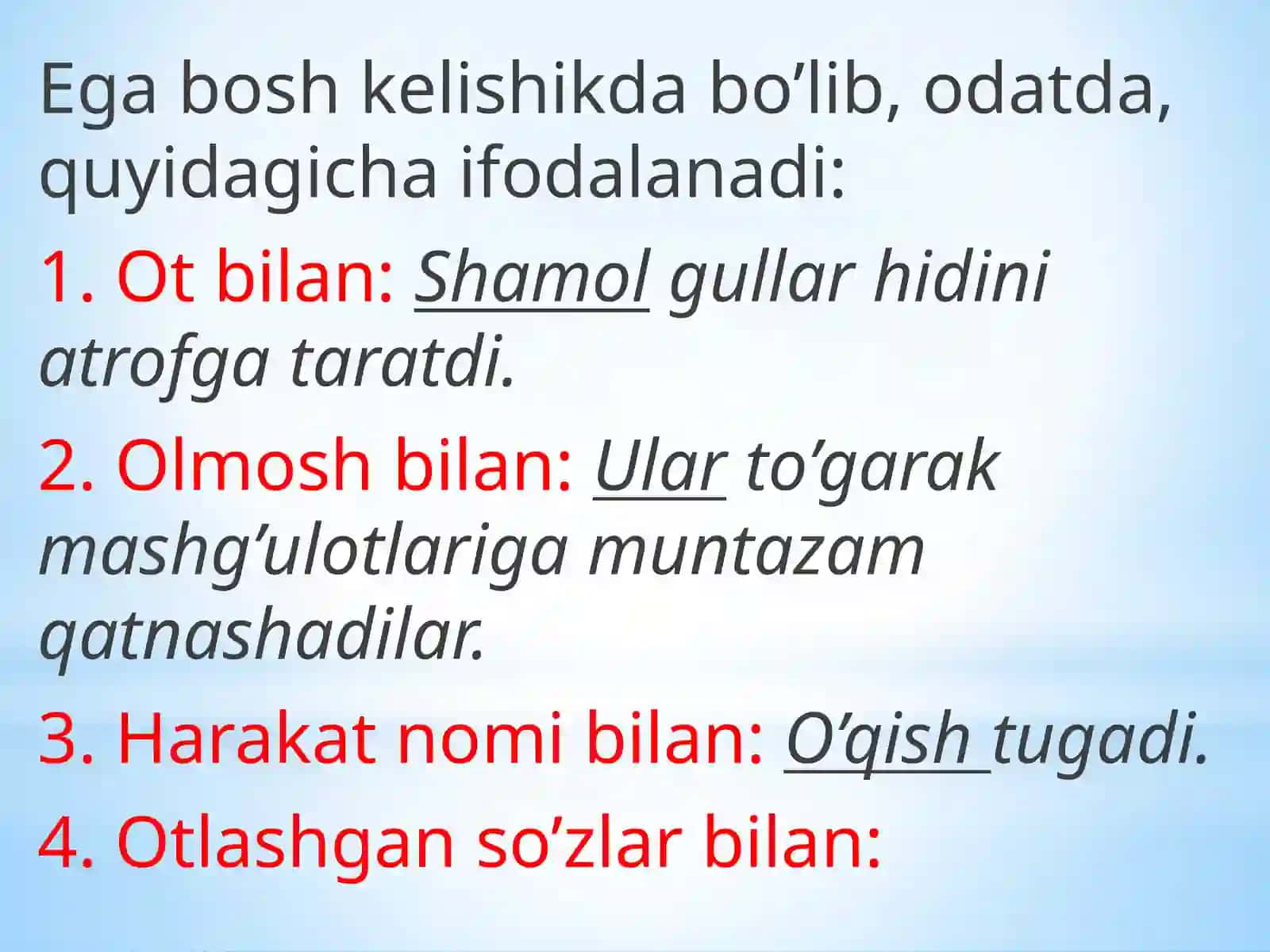 Gapning bosh bo’laklar ishlatish 3