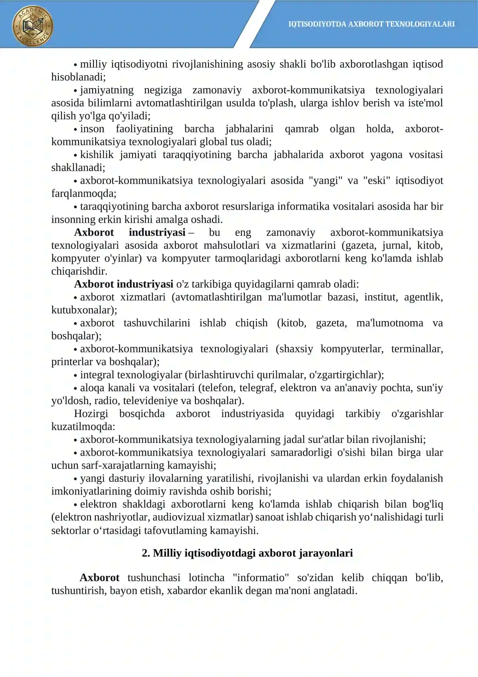 Axborot texnologiyalarining iqtisodiyotdagi roli. Biznesning raqamli transformatsiyasi 3
