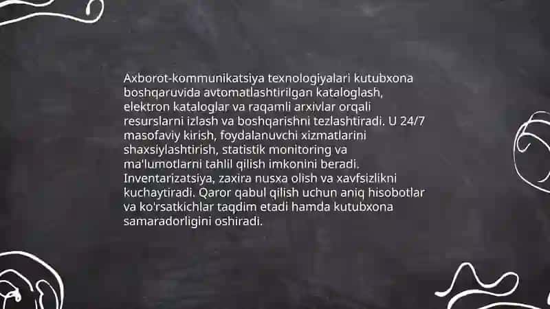 Kutubxona axborot faoliyatini boshqarishda axborot kommunikatsiya texnologiyalarining ahamiyati 3