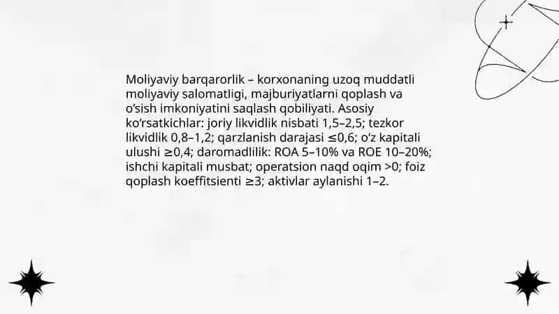 Korxonaning moliyaviy barqarorligi Muxtorova Nozliya 3