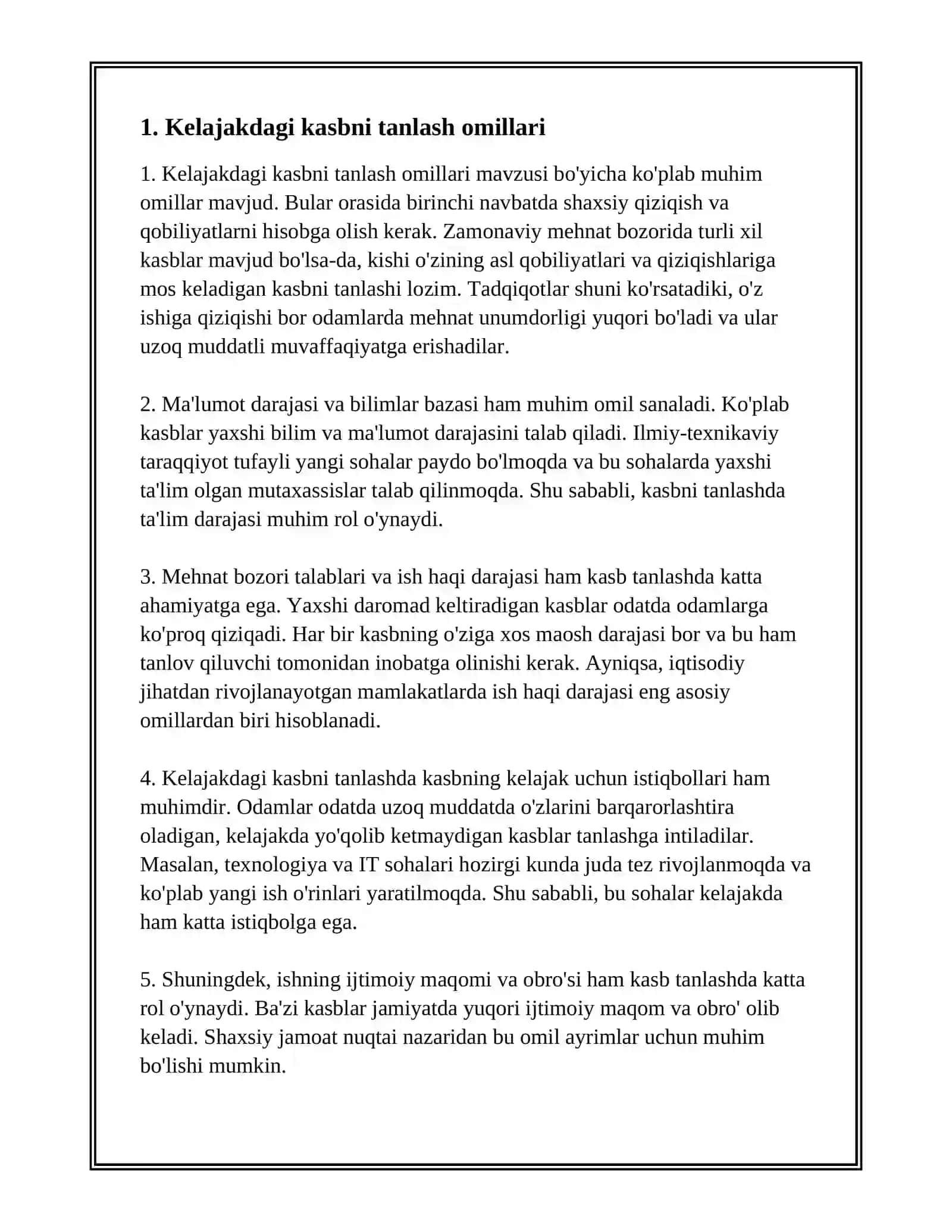 Kelajakdagi kasbni tanlash omillari 3