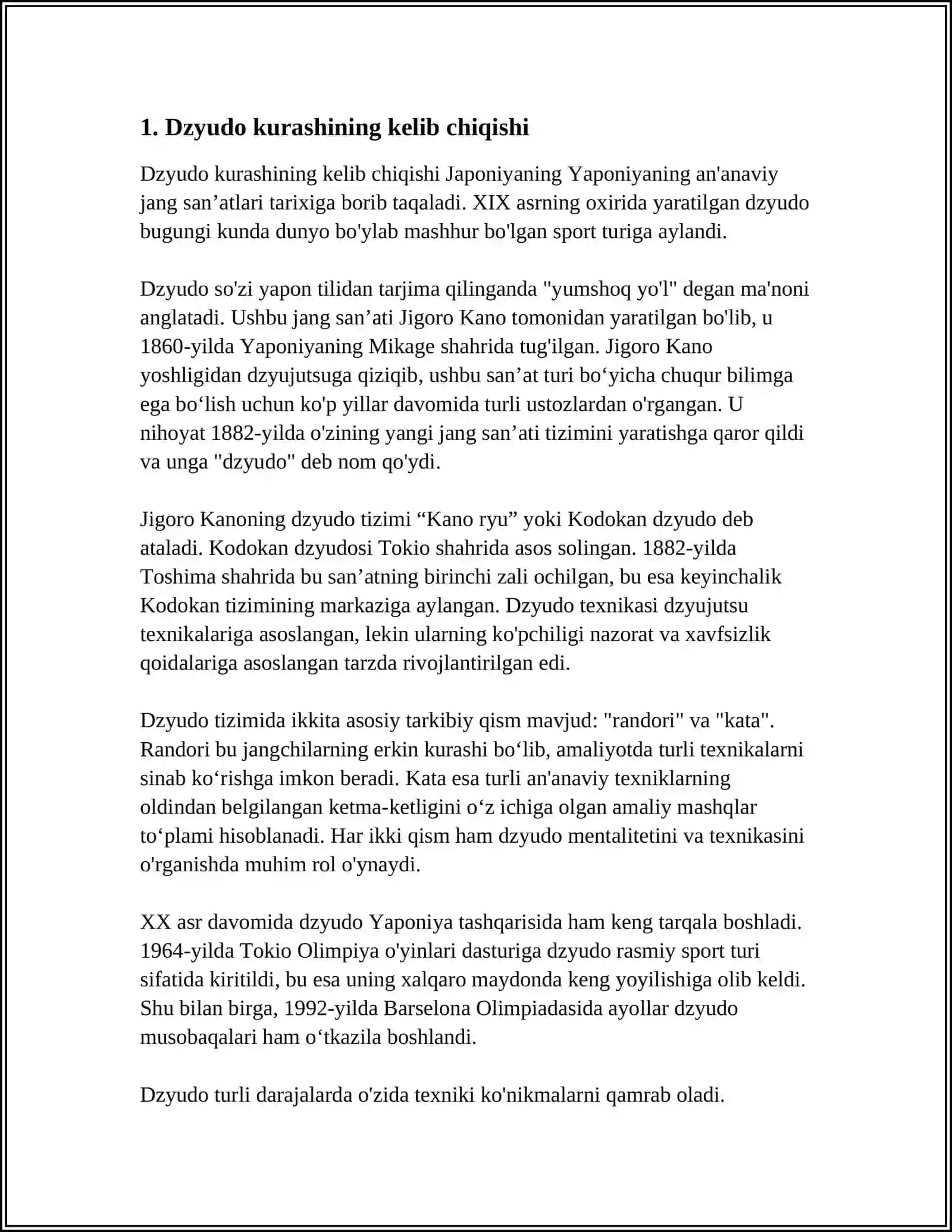 MUSTAQIL ISH Mavzu: DYUZDO KURASHINING RIVOJLANISH TARIXI 3