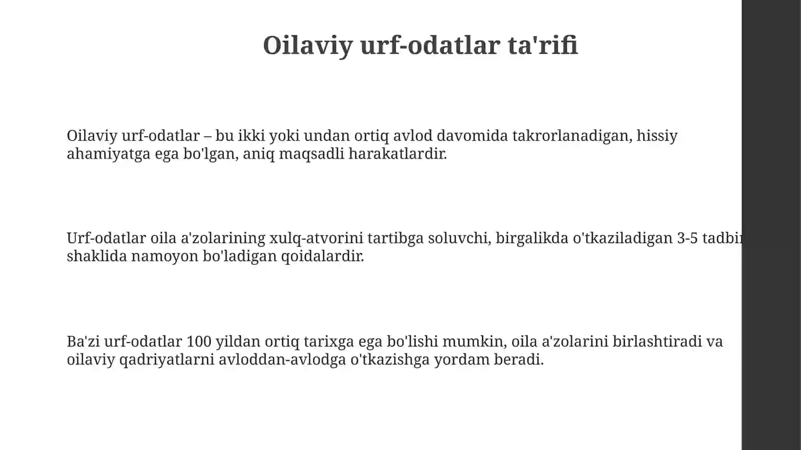 Oilaviy urf-odatlar 3