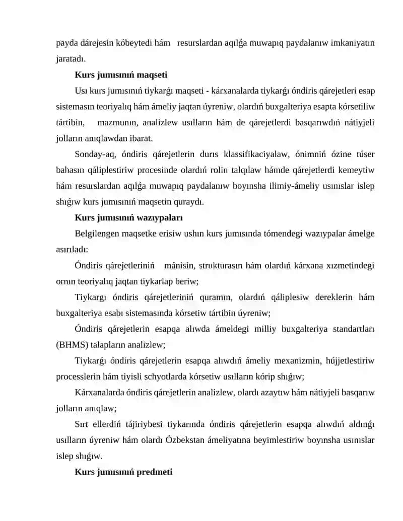 Tiykarǵı óndiris qárejetleri esabı 3