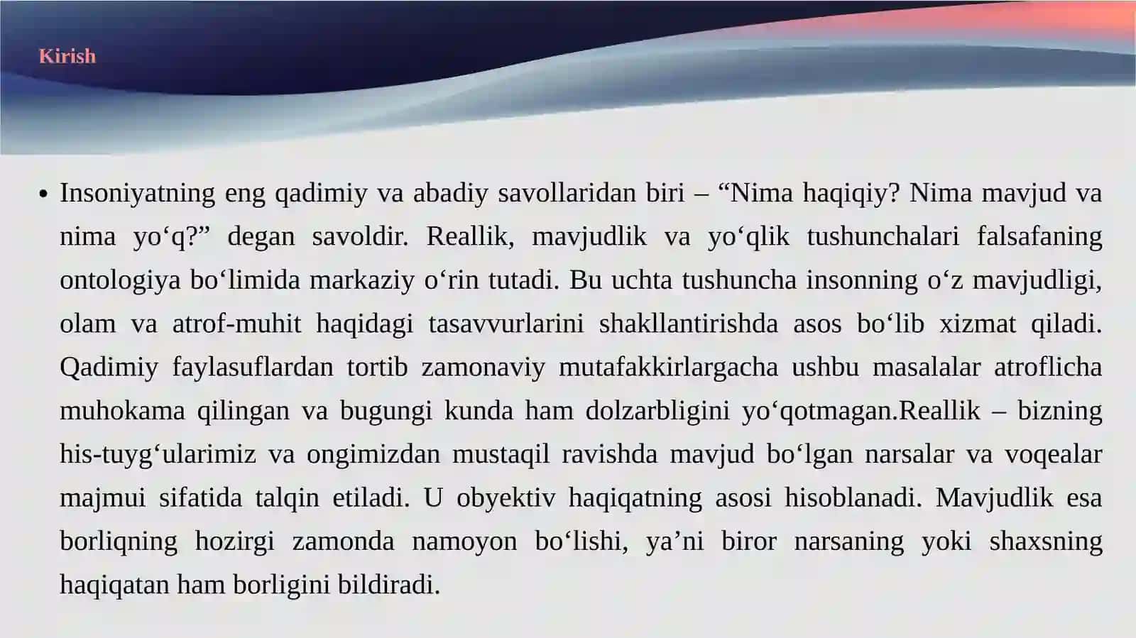 Reallik, mavjudlik va yo‘qlik tushunchalari 3