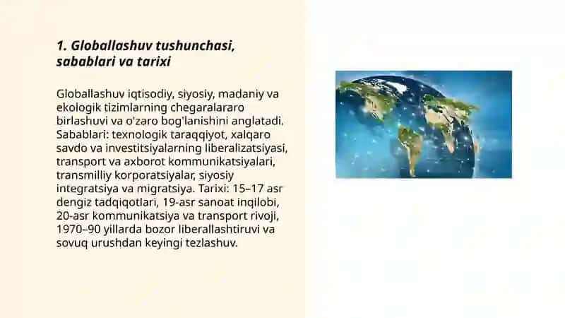 Globallashuv, globalizm va barqaror rivojlanishning ustuvor yo'nalishlari 3