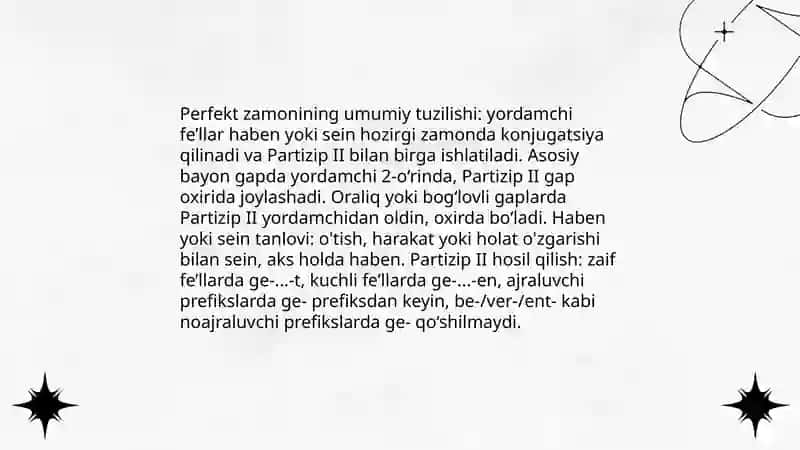 Perfekt zamonining umumiy tuzilishi 3