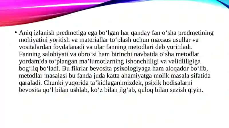 Psiхоlоgiya fаnining mеtоdlаri va tarmoqlari 3
