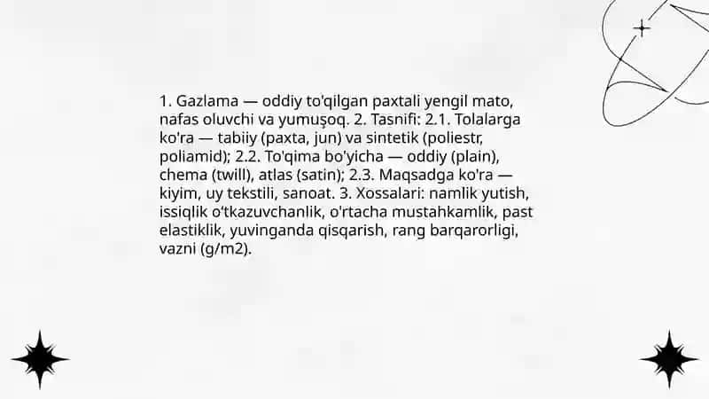 Gazlama va ip turlari bilan ishlash darslarining mazmuni 3