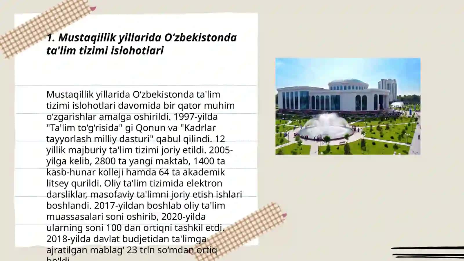 Mustaqillik yillarida O‘zbekistonda madaniy va ma'naviy taraqqiyoti 3