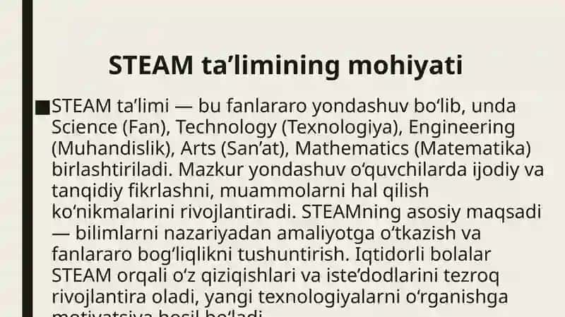STEAM talimi. Iqtidorli oʻquvchilarni oqitish 3