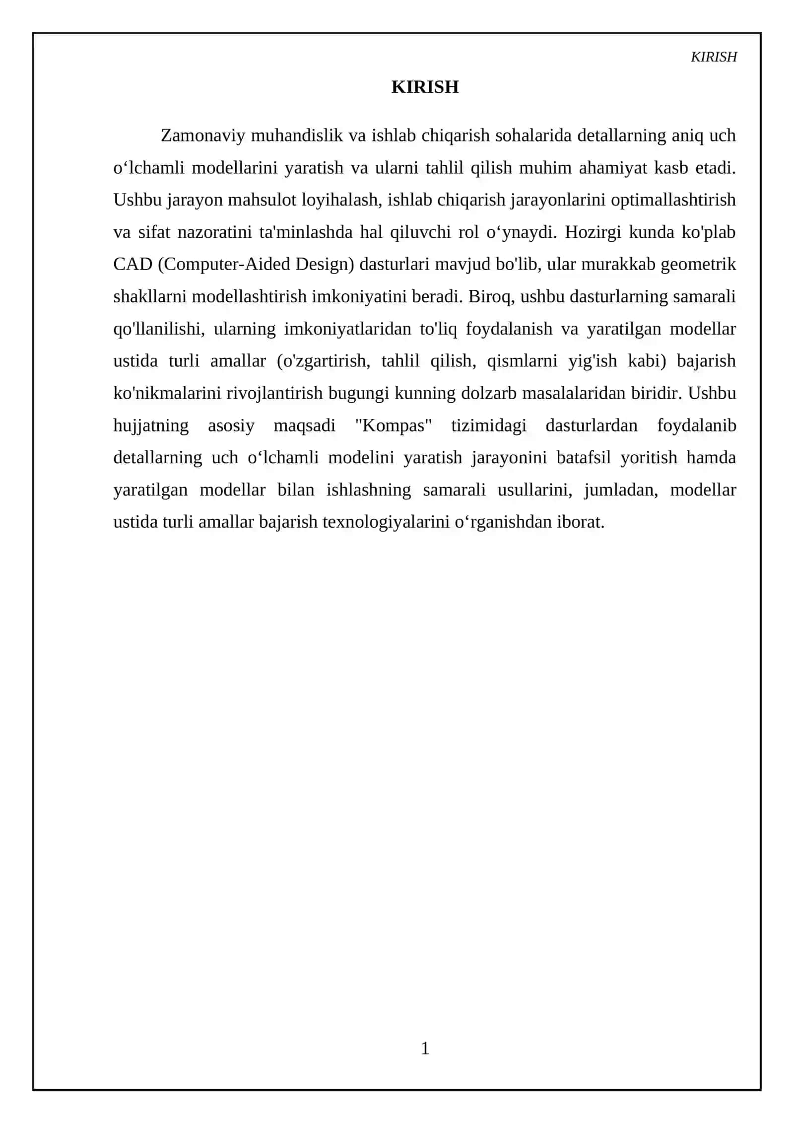 KOMPAS-3D muhitida 3D detal modellashtirish asoslari 3
