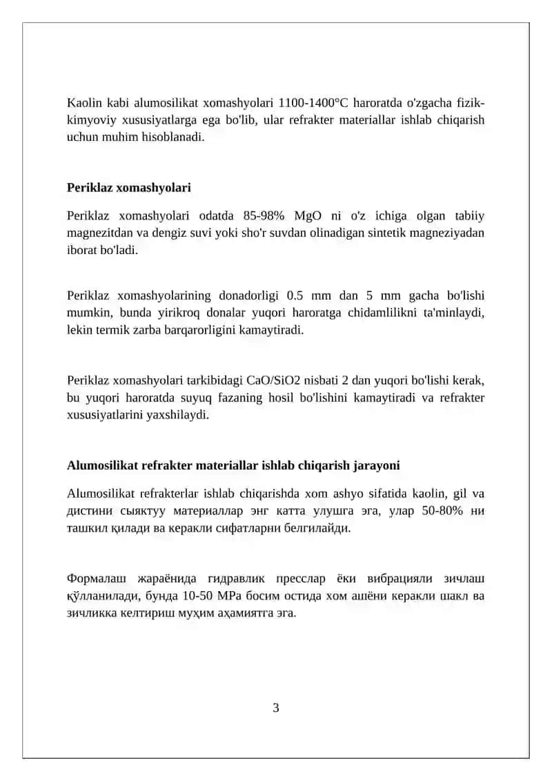 Alumosilikat va Periklaz Refrakter Materiallar Ishlab Chiqarish 3