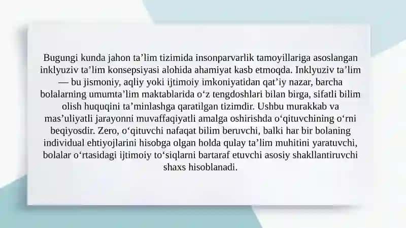 Inklyuziv ta'limni amalga oshirishda oʻqituvchining oʻrni 3