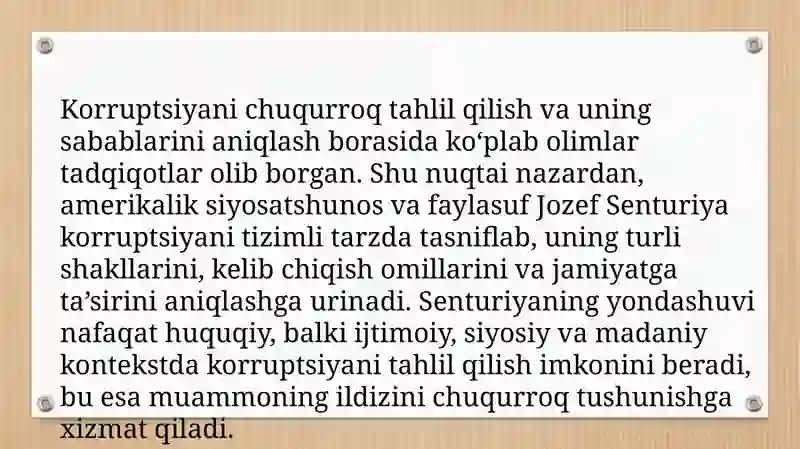 Jozef Senturiyaning korruptsiyaga oid qarashlari tasnifi 3