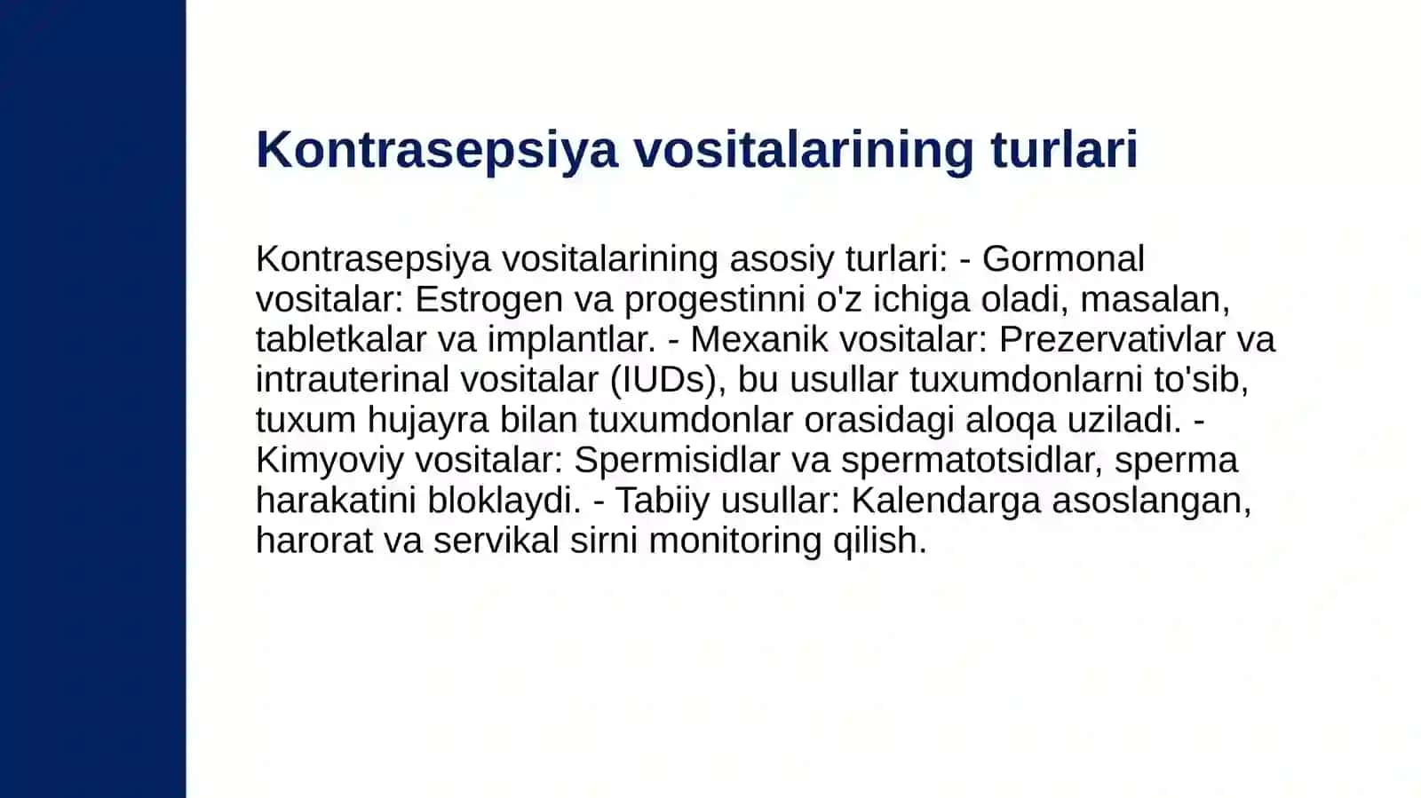 Kontrasepsiya vositalari. Probiotik va prebiotiklar 3