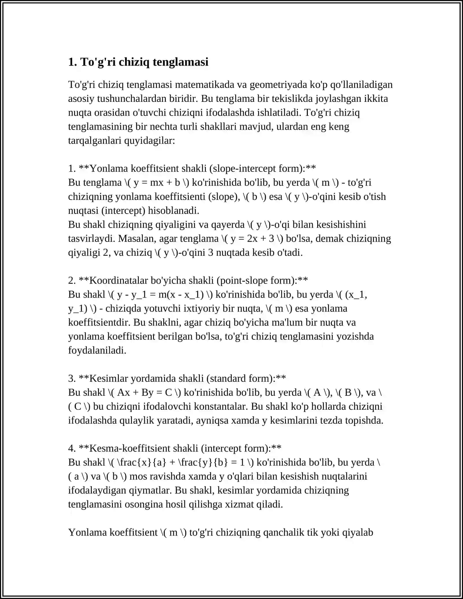 TEKISLIKDA ANALITIK GEOMETRIYA ELIMENTLARI 3