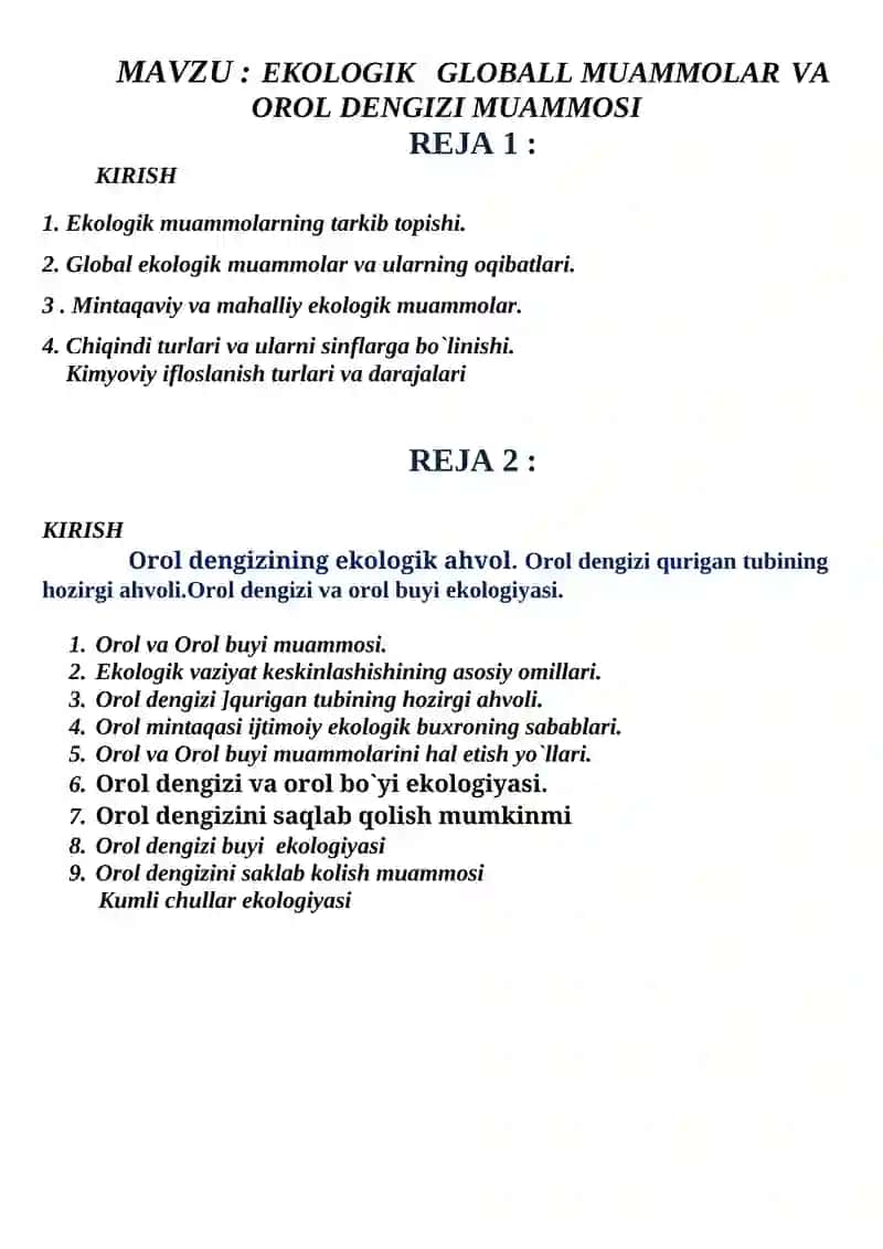 EKOLOGIK GLOBALL MUAMMOLAR VA OROL DENGIZI MUAMMOSI 3
