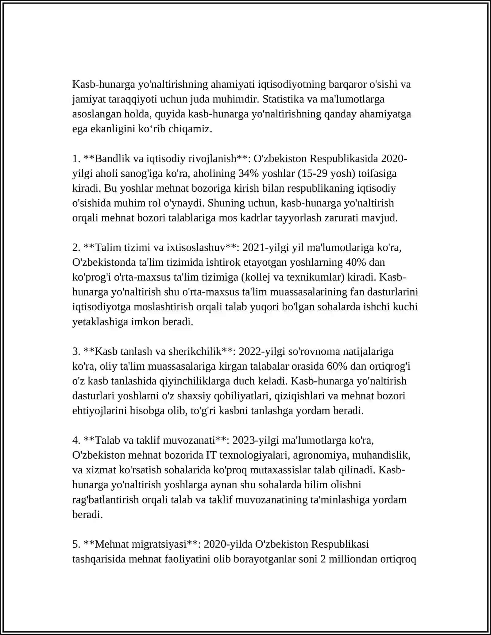 Referat: Kasb-hunarga yoʻnaltirish boʻyicha taʼlim muassasasi jamoasining faoliyati 3