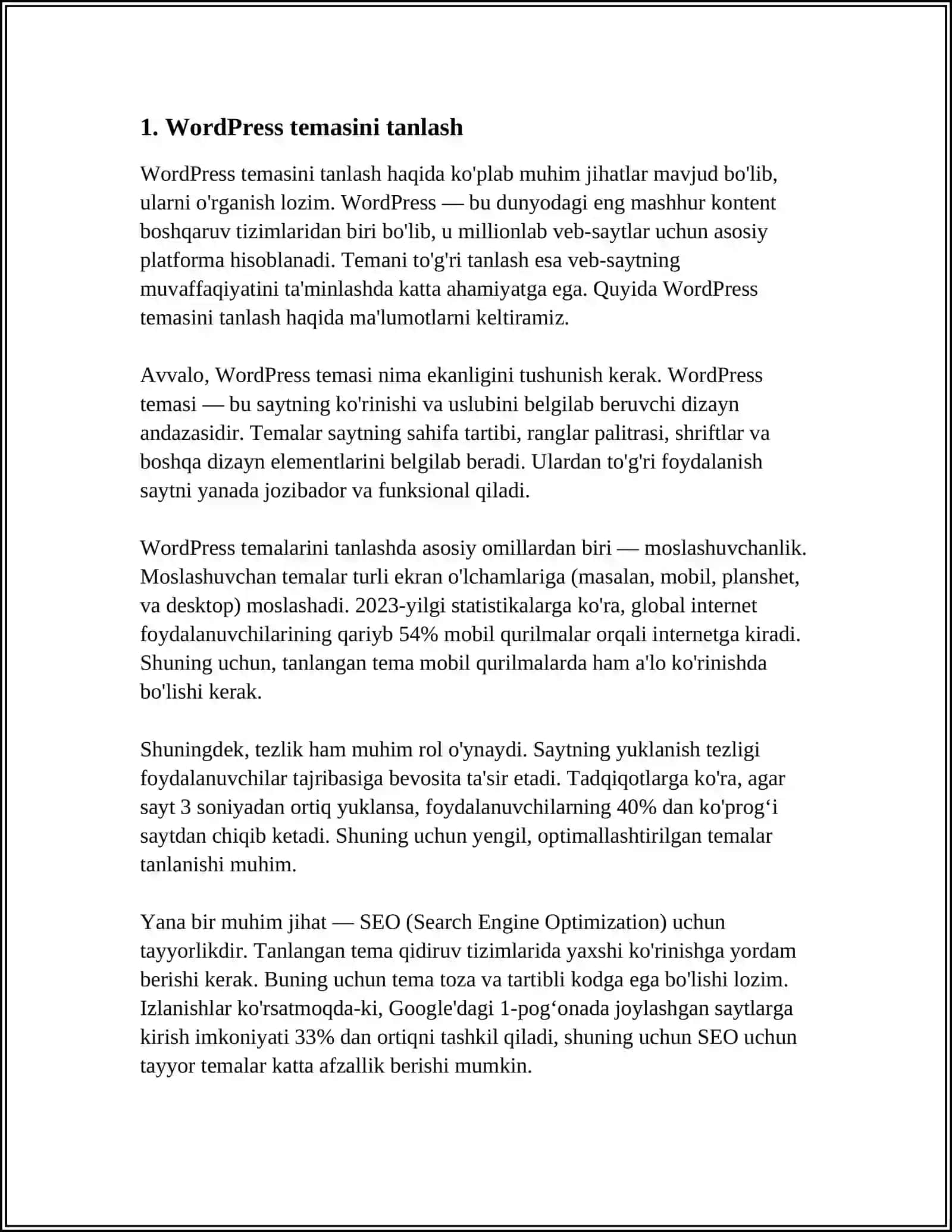 WORDPRESS PLATFORMASIDA SAYT DIZAYNINI ISHLAB CHIQISH. WEB-SAYTGA KONTENTLAR JOYLASHTIRISH 3