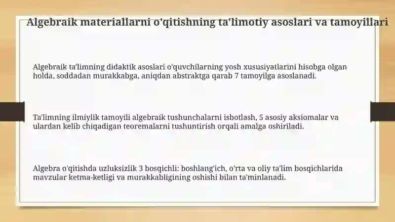 Algebraik materiallarni oʻrgatish metodikasi 3