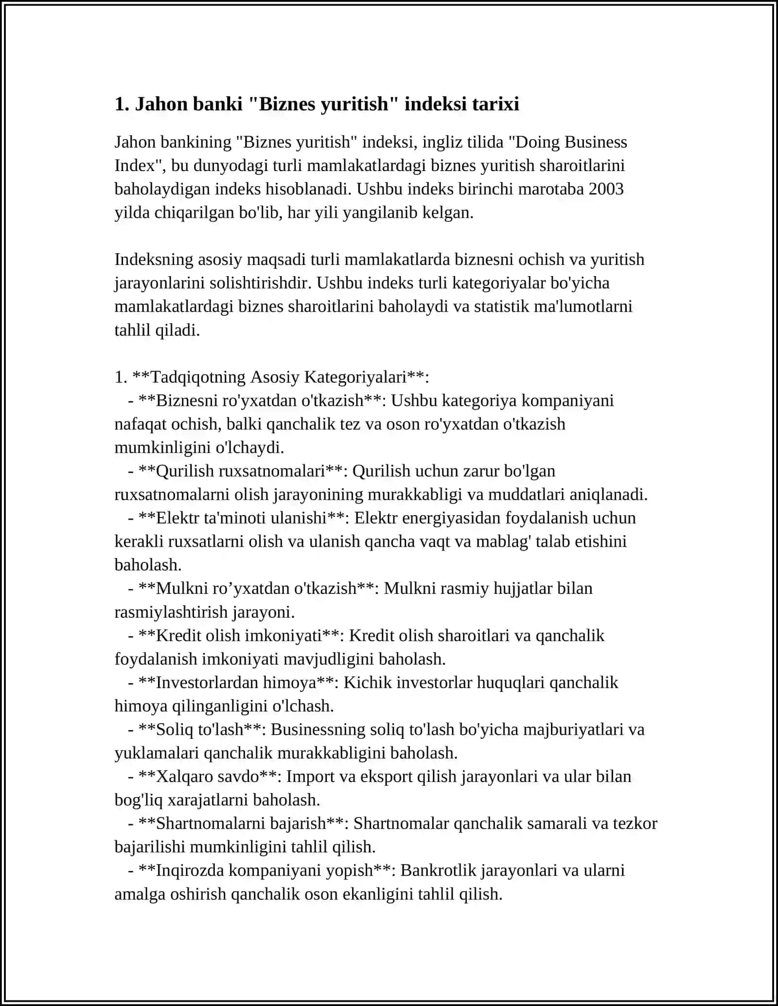 JAHON BANKINING "BIZNES YURITISH" INDEKSI 3