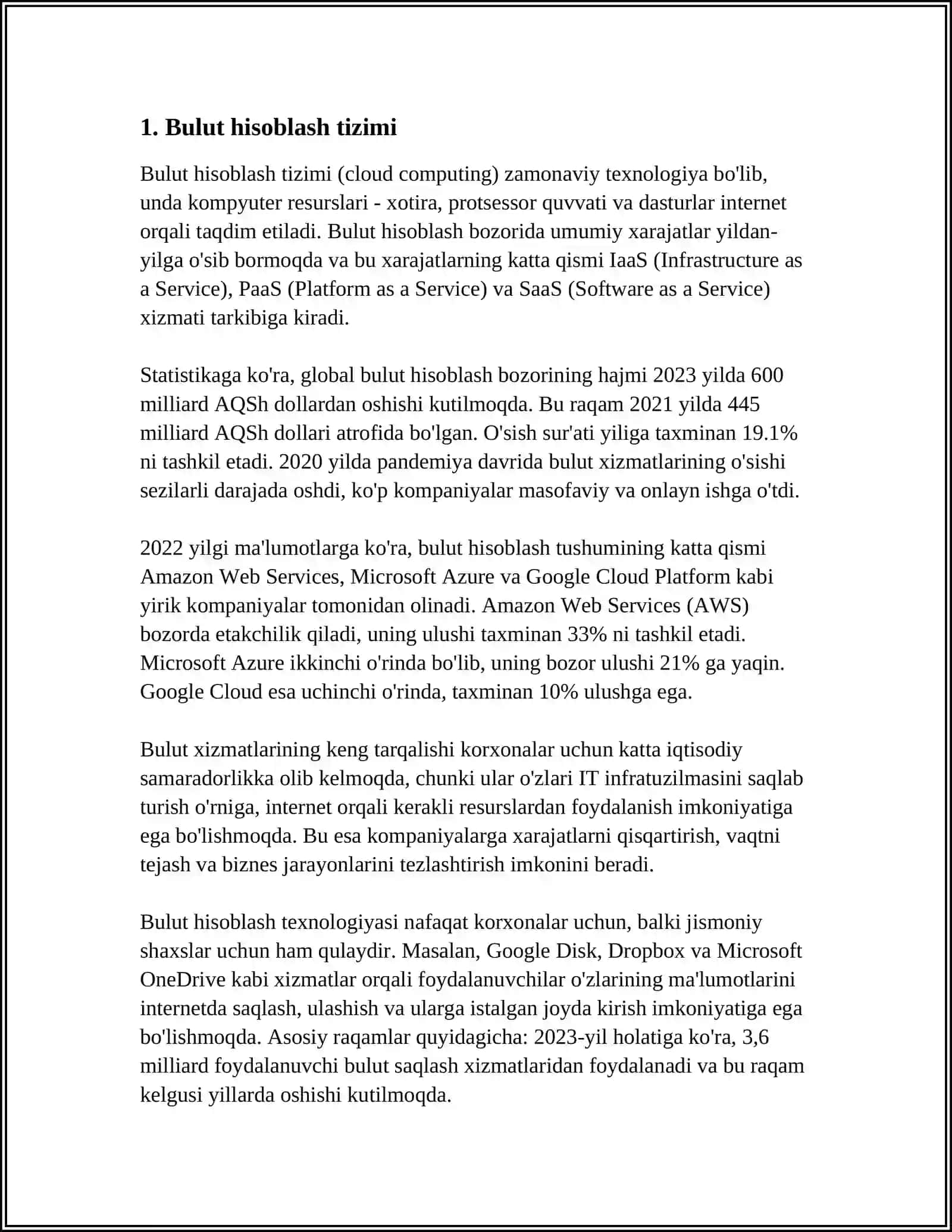 BULUT TEXNOLOGIYALARI TUSHUNCHASI 3