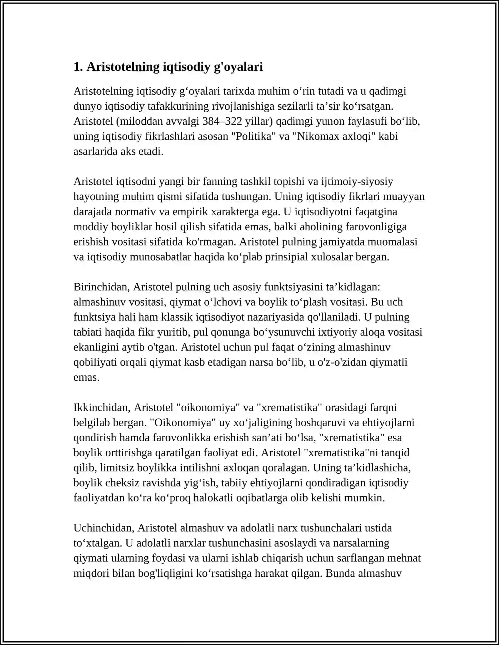 ARISTOTELNING IQTISODIY QARASHLARI 3
