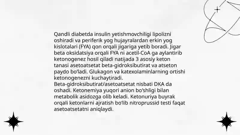 Qandli diabet va ochlikda ketonuriya va ketonemiya 3