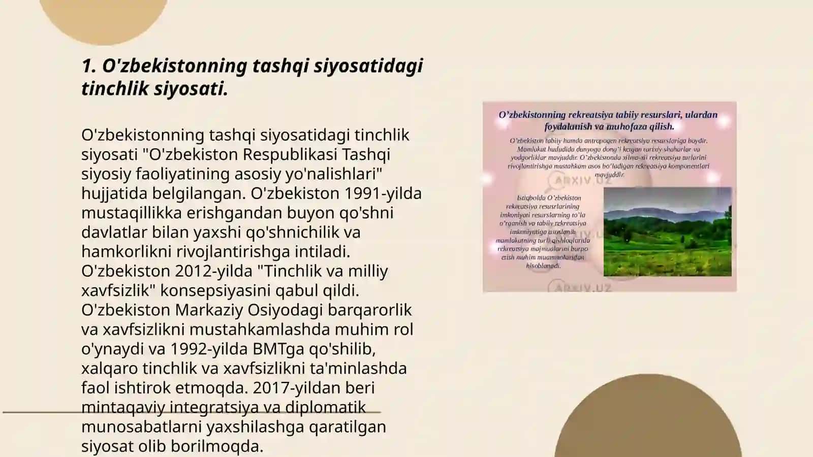 O'zbekistonning tashqi siyosatidagi tinchlik siyosati 3