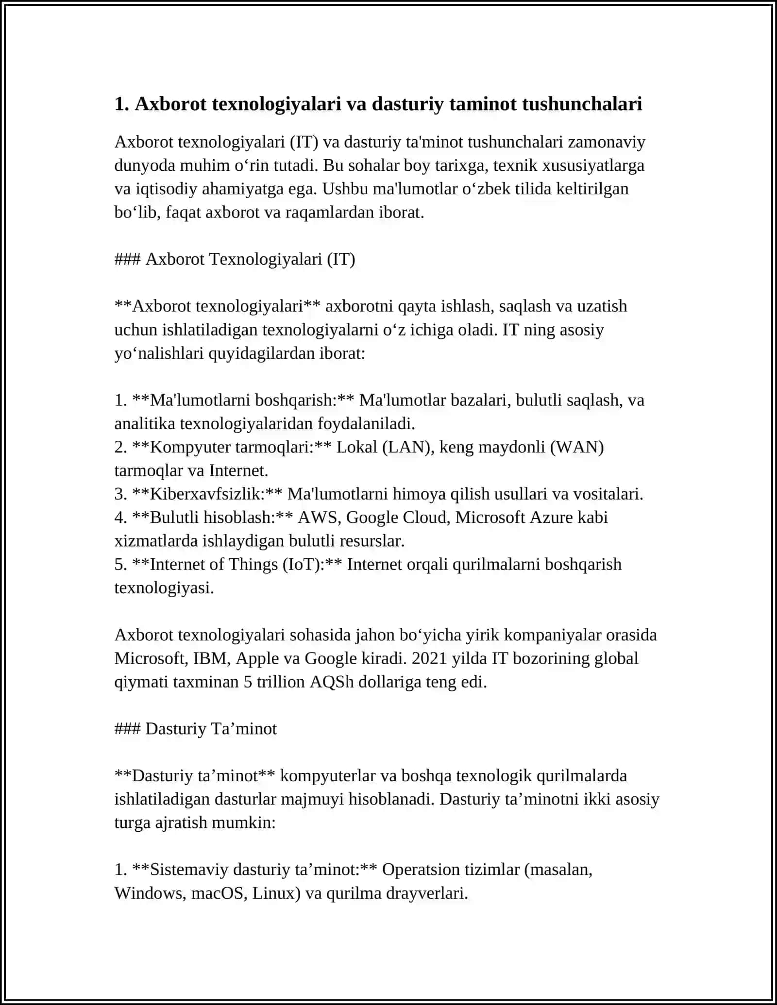 AXBOROT TEXNOLOGIYALARINING DASTURIY TAMINOTI 3