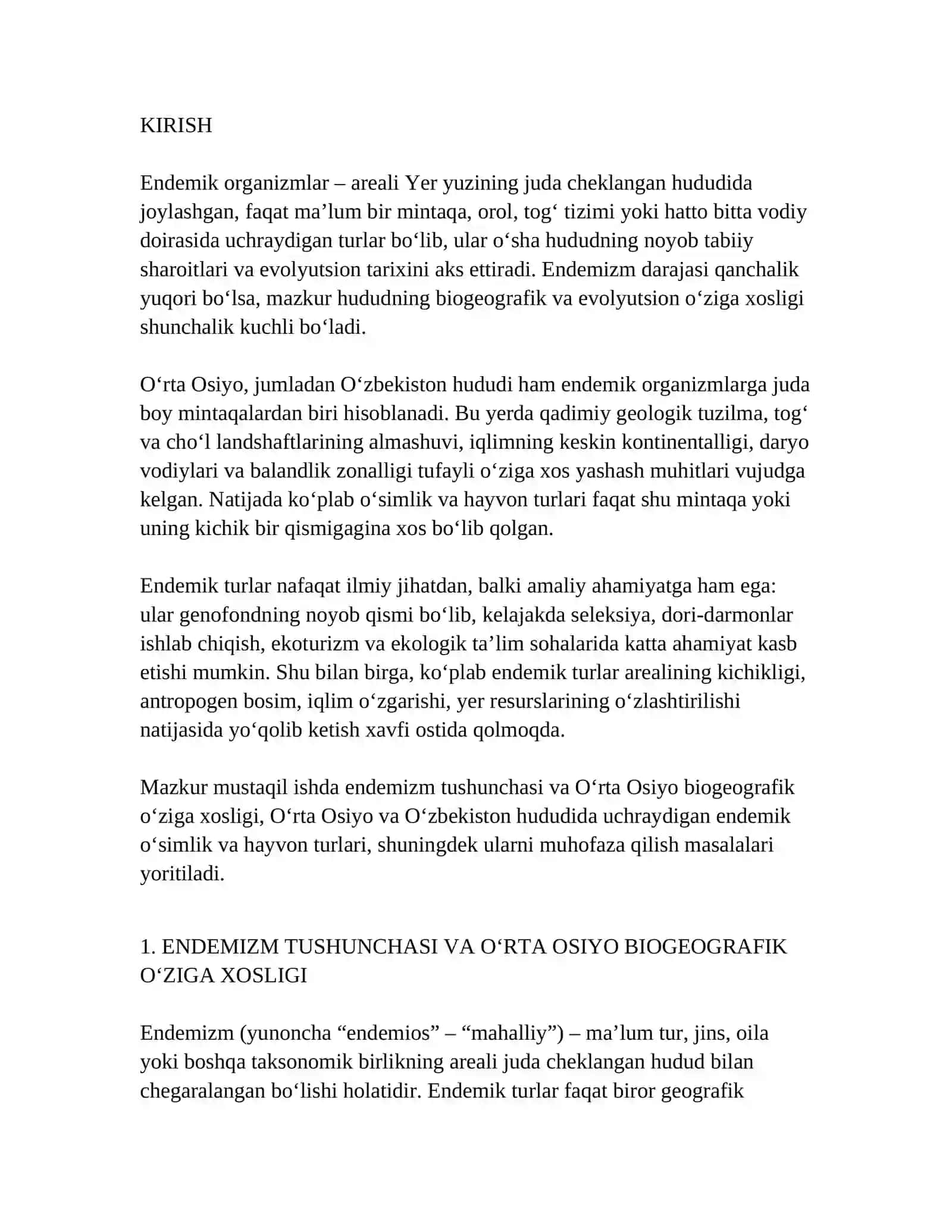 O‘rta Osiyo va O‘zbekistonning endemik organizmlari 3