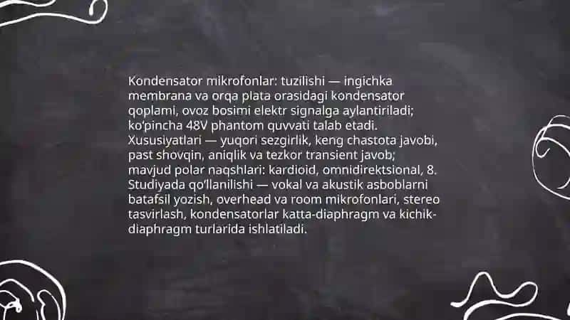 Kondensator mikrofonlar: tuzilishi 3