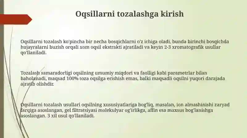 Oqsillarning tozalash usullari 3