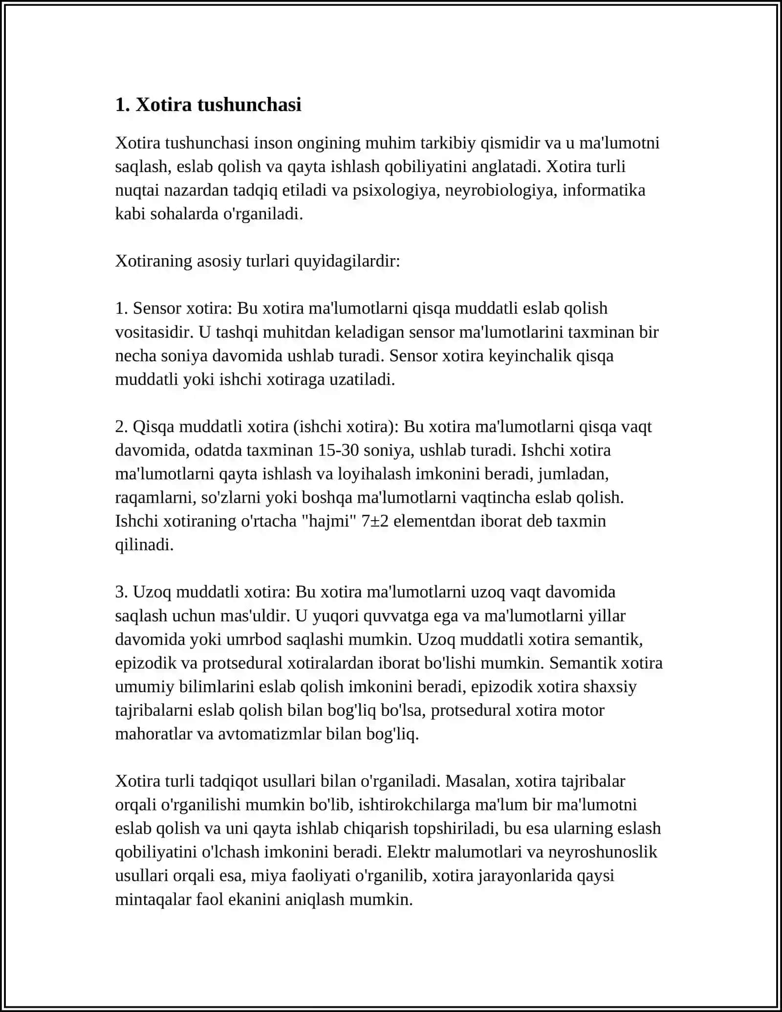 XOTIRA NAZARIYALARI 3