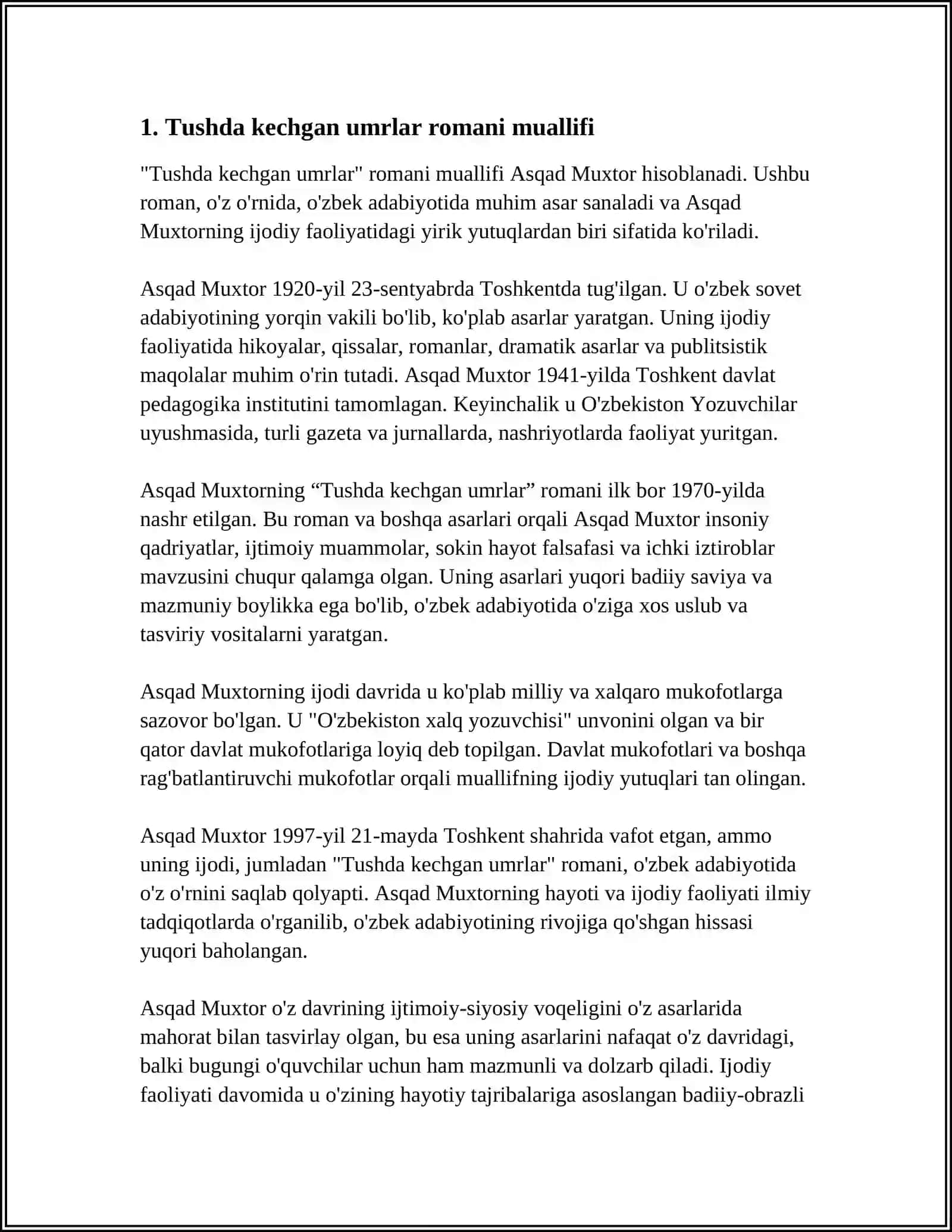 Tushda kechgan umrlar romani 3