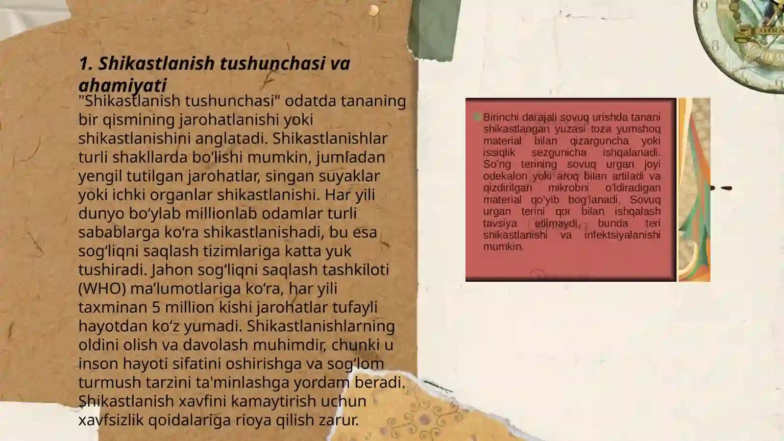 Shikastlanish tushunchasi shikastlanish tasnifi shikastlanish simptomatikasi birinchi yordam koʻrsatish va davolash 3