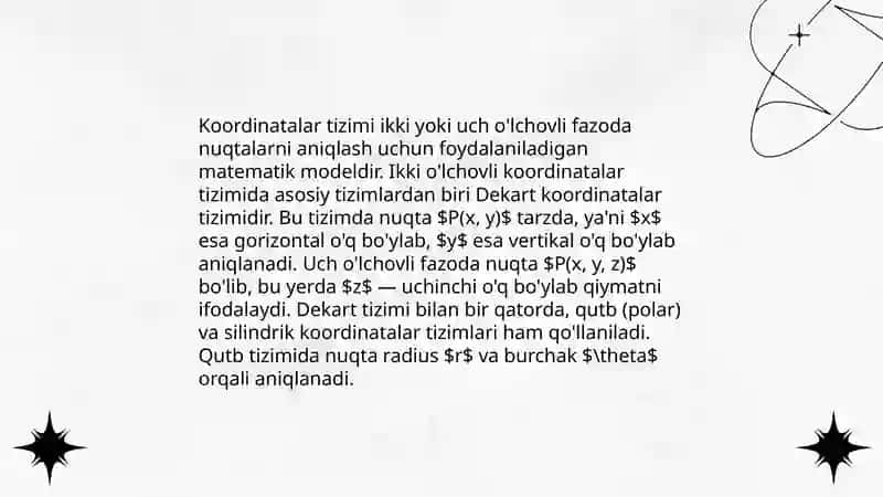 Koordinata burchagi.Nuqta koordinatasi. 3