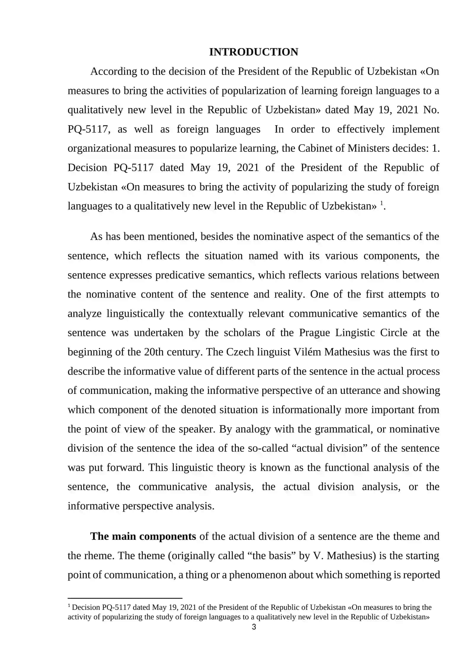 THE DOCTRINE OF THE ACTUAL DIVISION OF A SENTENCE 3